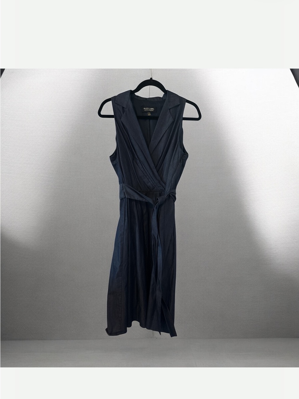 Evan Picone Navy Sleeveless Wrap Midi Dress with Tie